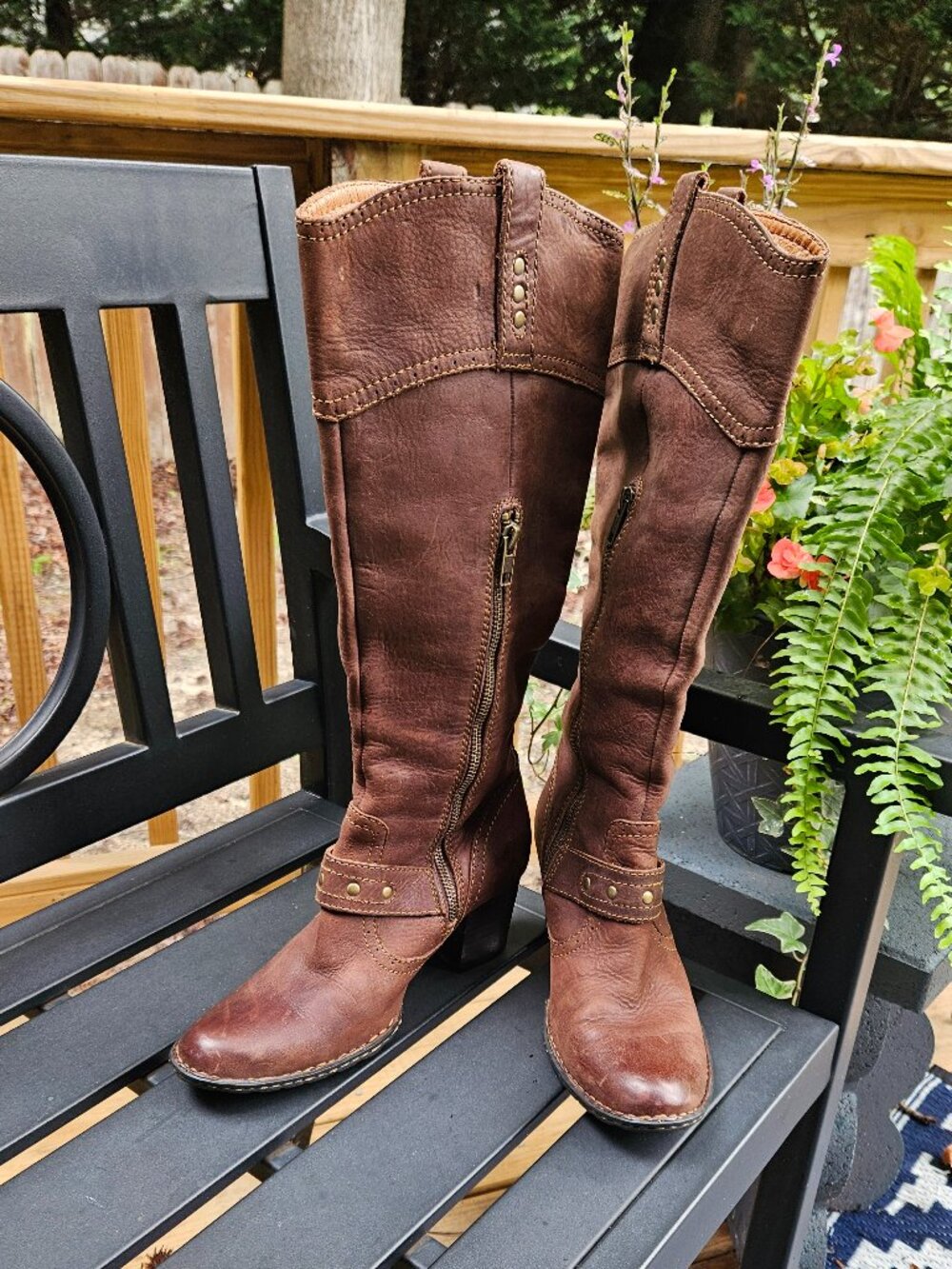Born Brown Tall Leather Heeled Boots Sz 7